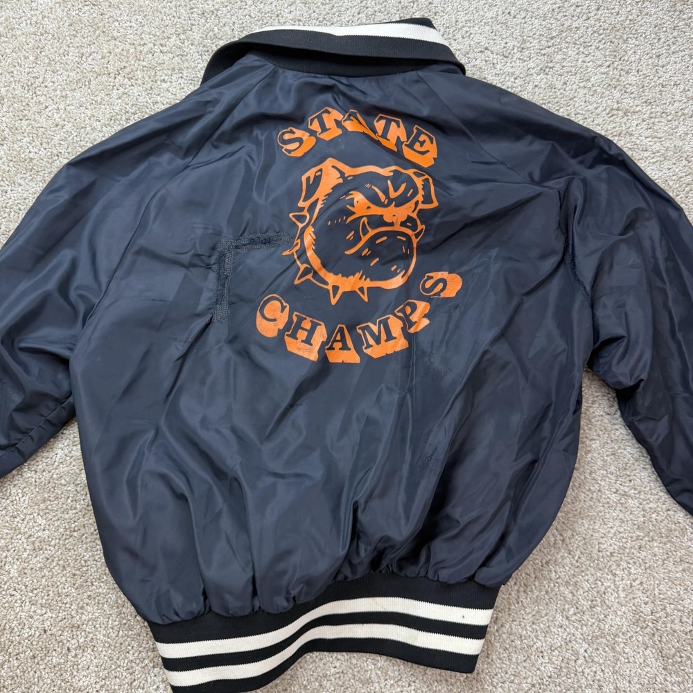 Vintage Hilton Jacket Mens Medium Blue Nylon Varsity State Champs 1980 Bulldogs - Picture 5 of 9